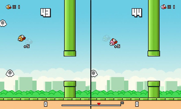 Podemos ver el juego con dos personajes en pantalla partida.