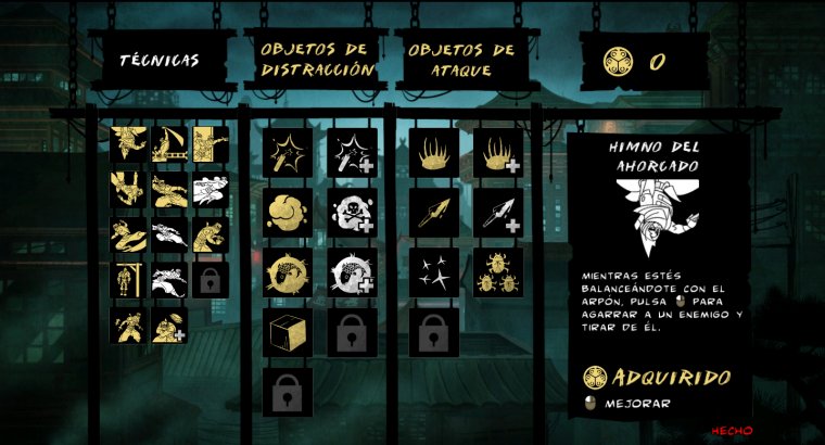 Mark of the Ninja compra de habilidades y equipo